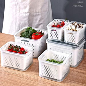 Juego de Recipientes Transparentes de Plástico para Almacenamiento de Alimentos, con Cesta de Drenaje, para Conservar la Frescura en el Refrigerador, Venta al Por Mayor - Product Image 3