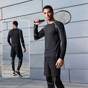 LJ Người Đàn Ông Nén Theo Dõi Phù Hợp Với 2 Mảnh Đào Tạo Hoạt Động Phòng Tập Thể Dục Mặc Đặt Nhãn Hiệu Riêng Dài Tay Áo Tập Thể Dục Nén Vớ Phù Hợp Với - Product Image 1
