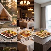 Assiette carrée en bagasse Qiaowang de 10 pouces, écologique, jetable, légère, biodégradable et compostable, modèle QW-P-18 pour le camping