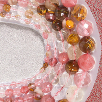Perles rondes de Quartz de cerise naturelles, à facettes, vente en gros, mm