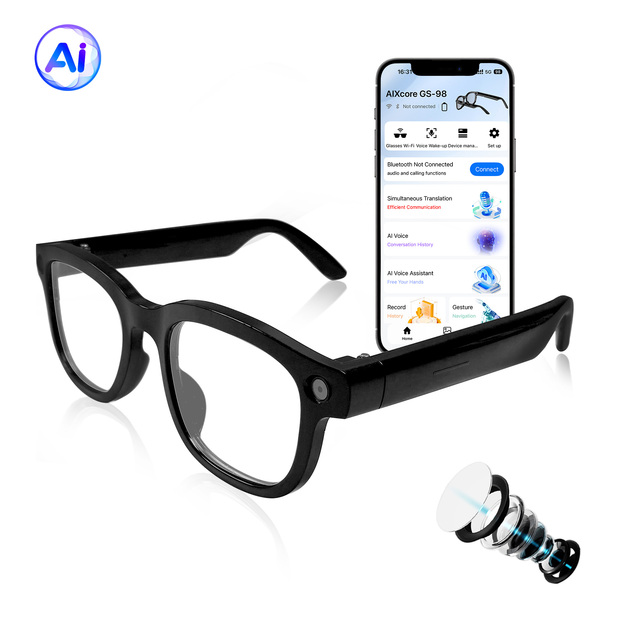 Lightweight & Stylish Smart Glasses with Camera Contextual AI Assistant Open-ear Audio WIFI 720P Photo Video 7h Audio Continuity
