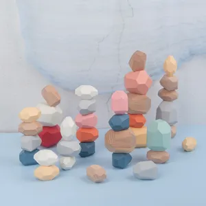 2021儿童多色创意木制彩虹卵石玩具儿童堆砌石头平衡游戏宝宝彩虹教育玩具
