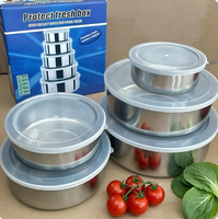 Lot de 5 récipients de conservation alimentaire en acier inoxydable au design moderne avec couvercles, chauffe-plats de cuisine, casseroles et boîtes de rangement métalliques