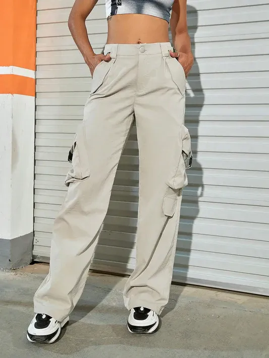 Manufacturer OEM  ODM Custom Logo Nylon Trousers Side Pockets Baggy Cargo Pants With Elastic Waist For Men