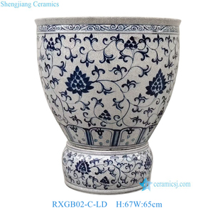 RXGB03-A-LD Cuenco de porcelana de 26 pulgadas con esmalte craquelado azul y blanco entrelazado, diseño floral de peonías, estilo chino, con <span class=keywords><strong>maceta</strong></span> a juego y accesorios separados - Product Image 6
