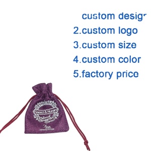 Bolsa de Joyería con Cordón de Lino Sintético Rojo Púrpura Pequeña, para Anillos y Collares, con Logotipo Personalizado - Product Image 4