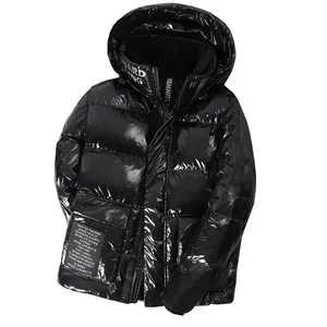 Mode New Bright Leder Männer Winter Puffer Jacke Casual Verdicken Warm Down Outwear Wasserdichte Kapuze Daunen mantel Herren bekleidung