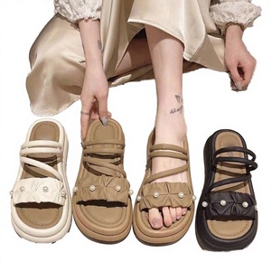 Plataformas de Moda Súper Suaves con Suela Gruesa de EVA para Verano, con Cuentas de Perlas, Tiras Cruzadas, Cuero PU, Resistentes, Ligeras - Product Image 1