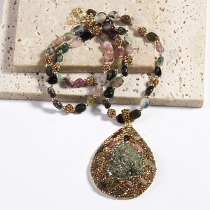 Moda Boho mujer joyería Chip turmalina <span class=keywords><strong>Rhinestone</strong></span> Pava bola hematita cuentas <span class=keywords><strong>collar</strong></span> hierro turmalina gota colgante <span class=keywords><strong>collar</strong></span> - Product Image 4