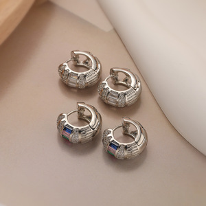 468 cầu vồng hình chữ nhật Zircon Chunky Stud mạ Vàng quyến rũ chống gỉ kẹo màu đồng thau Hoop hợp thời trang hợp thời trang cầu vồng Stud hợp thời trang - Product Image 4
