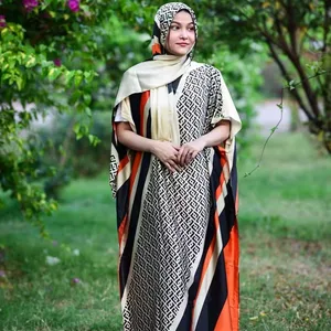 Gaun Maxi cetak sutra imitasi wanita Afrika dengan syal mode dua buah satu Set gaun Dandan untuk wanita Kaftan sutra