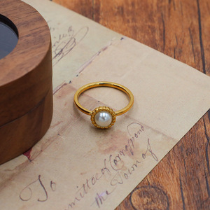 French Retro Chic Natural Pearl Ring Geometric Design Bezel Setting For Women Gift Jewelry - Product Image 2