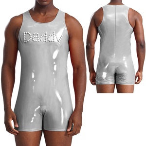 Body en cuir Pu sexy <span class=keywords><strong>pour</strong></span> hommes sans manches avec rivets <span class=keywords><strong>Combinaison</strong></span> en <span class=keywords><strong>latex</strong></span> <span class=keywords><strong>pour</strong></span> les muscles Justaucorps <span class=keywords><strong>pour</strong></span> les nuits de lune de miel - Product Image 4