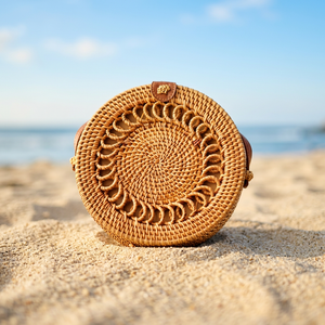 Indonesia's Best Seller Solid Color Vintage Round <b>Straw</b> Shoulder <b>Bag</b> with Leather Strap Summer Beach Tote - Product Image 3