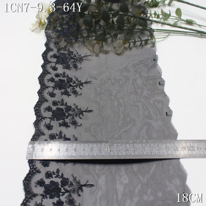 Elegante <span class=keywords><strong>Pizzo</strong></span> <span class=keywords><strong>Nero</strong></span> da 18CM in Tulle Morbido con Motivo Floreale, Bordatura in Voile Ricamato per Abiti da Cerimonia Femminili - Product Image 6