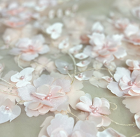 ZSY kain renda bunga sifon 3D lembut Pink persik kain renda Tule pengantin bordir kelopak bunga 3D untuk gaun pernikahan