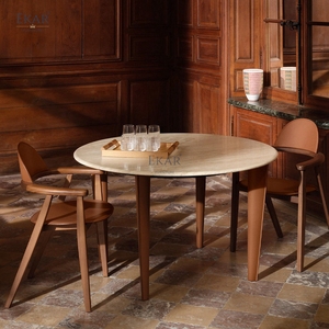 EKAR lusso sala da pranzo mobili <span class=keywords><strong>Lira</strong></span> tavolo arrotondato in marmo naturale gambe rivestite in pelle <span class=keywords><strong>per</strong></span> uso Villa - Product Image 3