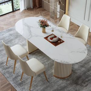 Mesa de Comedor Ovalada de Madera de Estilo Moderno Crema de 63 Pulgadas, Tablero de Piedra Sinterizada de 12 mm, Fácil de Limpiar, Ideal para 4-6 Personas - Product Image 2