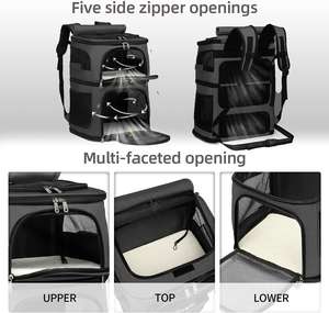 小型ペット用ダブルペットキャリアバックパック、2匹の猫用キャットバックパックキャリア、旅行/ハイキング/キャンプ用のベンチレーテッドデザイン - Product Image 3