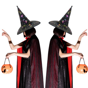 Venta al por mayor accesorios <span class=keywords><strong>para</strong></span> disfraces <span class=keywords><strong>de</strong></span> Halloween calabaza murciélago impreso <span class=keywords><strong>sombrero</strong></span> <span class=keywords><strong>de</strong></span> mago mascarada vestir <span class=keywords><strong>sombrero</strong></span> <span class=keywords><strong>de</strong></span> <span class=keywords><strong>bruja</strong></span> mágica - Product Image 1