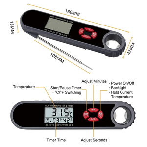 Thermomètre alimentaire numérique étanche avec sonde en acier inoxydable, corps en ABS, écran LCD pour cuisine, barbecue et cuisson - Product Image 4