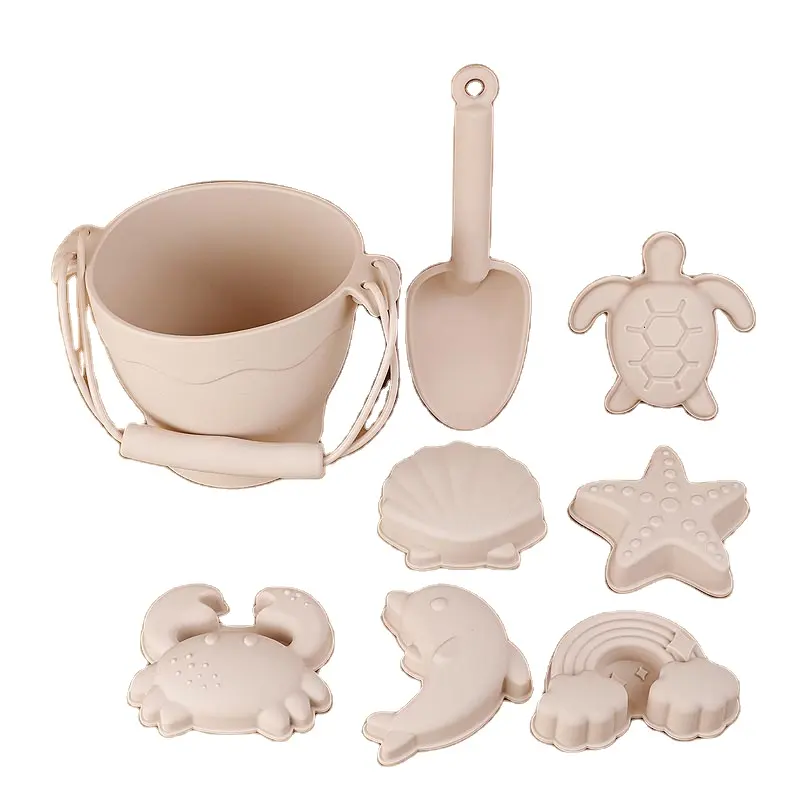 Best Verkopende Kinderen Zomer Bpa Gratis Food Grade Siliconen Beige Witte Schep Emmer Baby Strand Zand Speelgoed Set Voor Kinderen