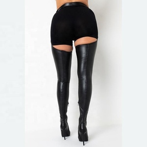 Skintight High Top Front Lace up Women Thigh High Dancing <b>Boots</b> Side Zip Stiletto Lady Pointed Toe Long Booties Big Size 43 - Product Image 4