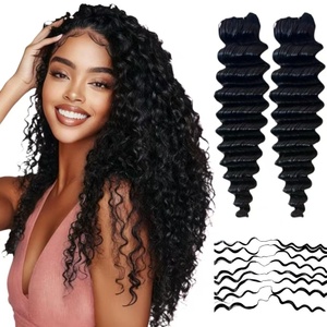 <span class=keywords><strong>Cheveux</strong></span> humains en vrac au crochet, ondulés profonds, sans nœuds, sans perte, pour femmes, noir naturel, vente en gros d'usine - Product Image 1
