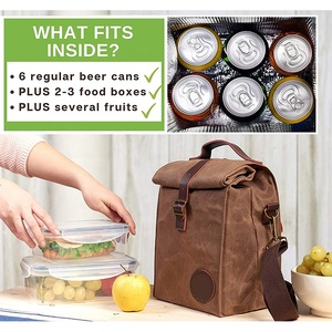 Túi Ăn Trưa Bằng Vải Sáp 10L Hộp Ăn Trưa Cho Phụ Nữ Đàn Ông Vai Ăn Trưa Tote Với Tay Cầm Bằng Da Chính Hãng Và Khóa Đóng Mạnh Mẽ - Product Image 3