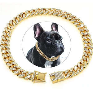 Collier pour chien de luxe tactique en métal avec chaîne lourde à maillons cubains et diamants artificiels brillants pour Pitbull et Bouledogue, personnalisable - Product Image 4