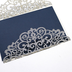 Màu Xanh Giấy Thủ công mỹ nghệ lá vàng long lanh <span class=keywords><strong>laser</strong></span> cắt lời mời đám cưới thiệp chúc mừng với bụng ban nhạc - Product Image 6
