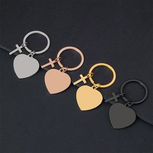 Stainless Steel Heart-shaped Keychain Cross Small Label Laser <b>Engraving</b> logo Color Printing Blank Material Holiday Gift - Product Image 1