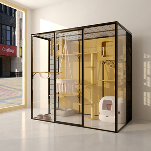 2026 Villa para Gatos de Lujo Personalizable, Grande, con Cristal Templado, Acero Inoxidable y Madera Sólida, Transpirable, para Sala de Estar - Product Image 5