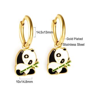 Aros Pequeños de Acero Inoxidable Coloridos, Chapados en Oro de 18K, Lindos Pendientes Infantiles con Diseño de Panda, Rana y Dinosaurio para Niñas - Product Image 3