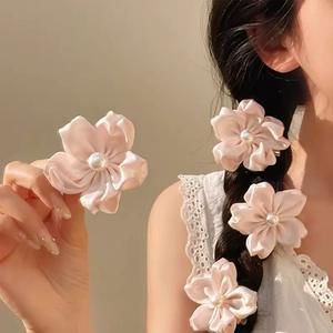 Sweet Girl Pink Cherry Blossom Hairpin Cute Pearl <b>Flower</b> <b>Hair</b> Brooch Side Clip Bangs Fabric Ribbon <b>Flowers</b> <b>Hair</b> Accessories - Product Image 1