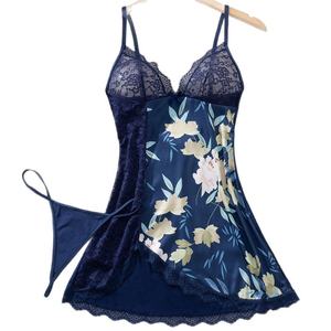 Пикантное и романтичное нижнее белье, кружевная женская ночная рубашка с принтом и стринги - Product Image 5