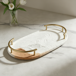 Juego de Accesorios de <span class=keywords><strong>Baño</strong></span> Minimalistas Nórdicos, Dispensador de Jabón con Textura de <span class=keywords><strong>Roca</strong></span> en Degradado Blanco, Portacepillos de Dientes con Bandeja de Metal Dorado - Product Image 2