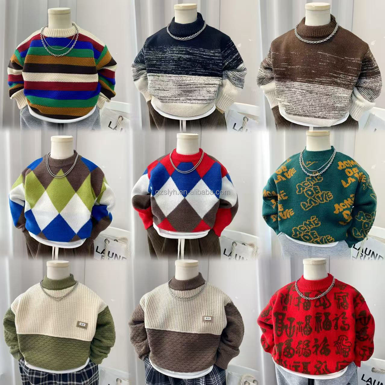 Factory Direct Sale of Colored Fashionable Printed Winter Baby Sweaters, Loose Casual Pullovers, Children's and Girls' Pullovers