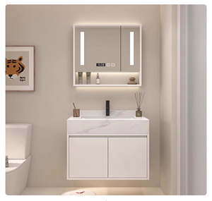 <span class=keywords><strong>Mueble</strong></span> de <span class=keywords><strong>Baño</strong></span> Moderno de Madera Maciza Color Crema, <span class=keywords><strong>para</strong></span> Colgar en la Pared, de 60-120 cm, con <span class=keywords><strong>Lavabo</strong></span> Integrado de Piedra y Espejo LED Inteligente - Product Image 4