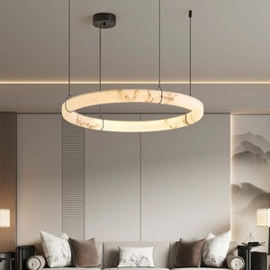 Luminaire suspendu rond moderne en marbre, LED, pour salon, salle à manger, chambre à coucher, lampe de plafond blanche, couverture de 5 à 10 m² - Product Image 4