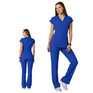 Women's Royal Blue Scrub Set Moisture Wicking Stretchy Split Uniform for Medical Work Clothes - Product Image 2