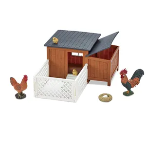 Série de cycle de vie, poulet réaliste solide, modèle animal de ferme, jouet avec maison en plastique