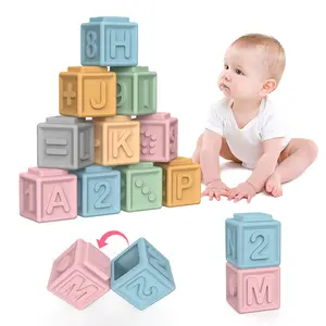 12PCS Montessori Toys Soft Stacking Building Block Sets for Babies Sensory Toddlers Teething Bath Toys Infants Learning Math Let