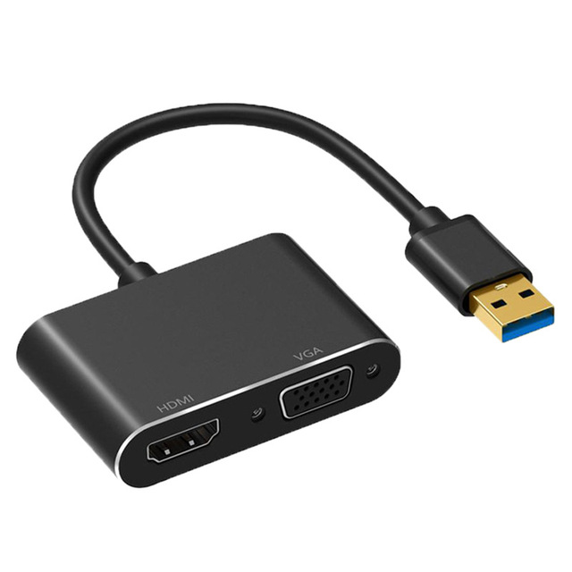 USB3.0 to Female VGA + Female + 3.5mm Aux Converter 1080P Computer Projector Adapter