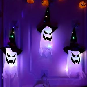 Luces decorativas colgantes de Halloween con forma de fantasma y sombrero de bruja, luces LED en cadena. Adecuado para jardines, porches, fiestas y lugares embrujados. - Product Image 6