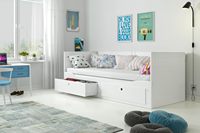 Modernes Design Massivholz Kiefer Sofa-Bett mit Ausziehbett 80 x 160/200 cm Doppel-Tagesbett mit Lattenrost Weiß