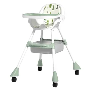 Chaise haute pliante multifonctionnelle Chaise haute portable pour chaise de salle à manger pour bébé Chaise d'alimentation pour bébé avec roulettes et tapis