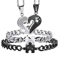Ensemble de bijoux pour femmes en acier inoxydable classique, collier et bracelet assortis, puzzle en forme de cœur, ensemble de bijoux pour amoureux, je t'aime, cadeau de mariage