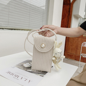 Woven Women's Crossbody Bag Khaki Beige Vertical <b>Square</b> Magnetic Buckle Portable Everyday Outfits Summer 2021 - Product Image 2