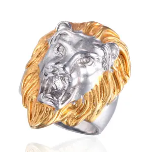 Venda quente do estilo punk projeto animal cabeça de leão de aço inoxidável homens jóias anéis
